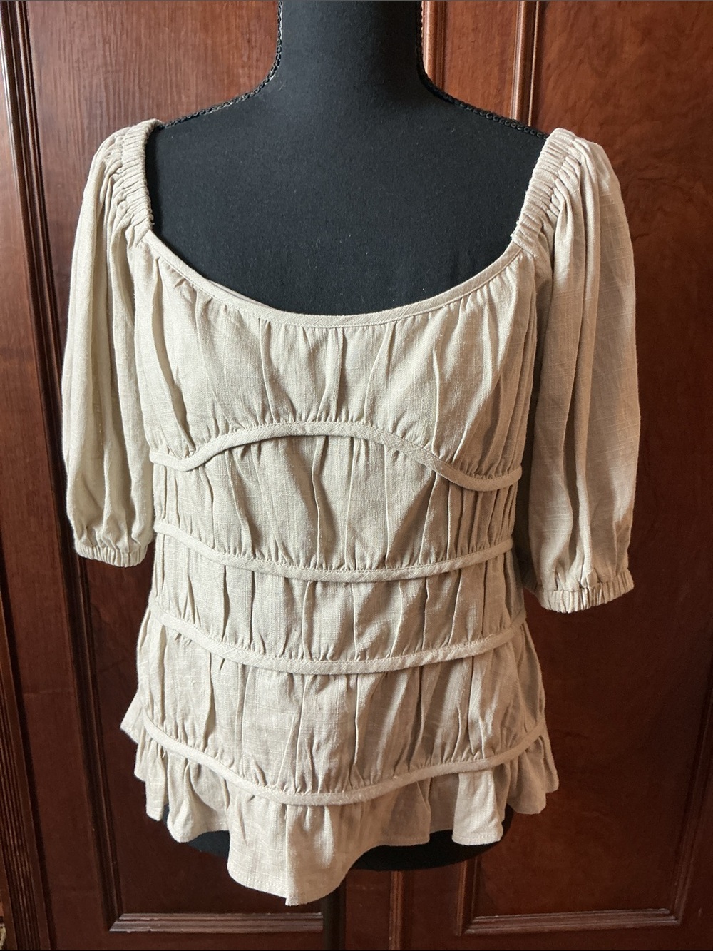 Before You Tan Scoop-Neck Ruffled Peasant Blouse